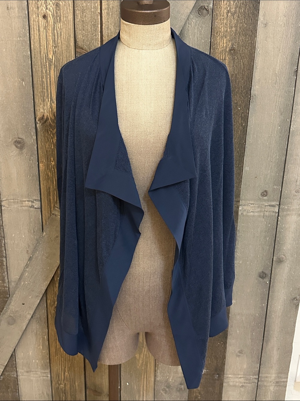 Lauren Ralph Lauren Linen Blend Navy Open Front Drape Cardigan Size Medium